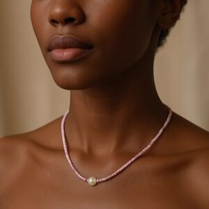 Delicate Pink Beaded Necklace with Pearl Accent